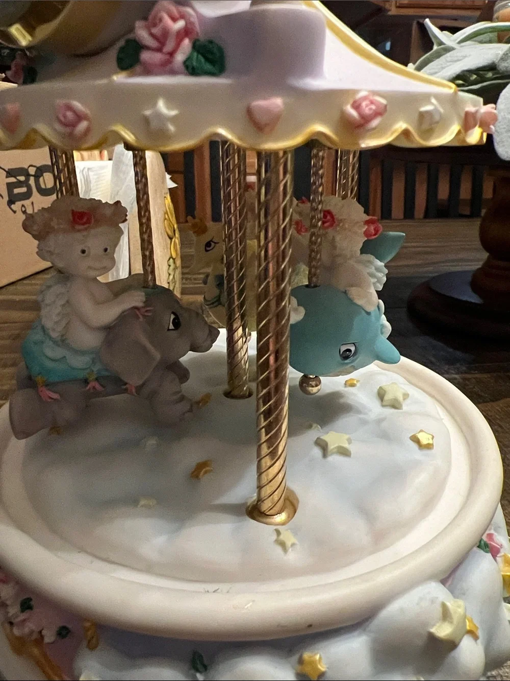 White and Pink Carousel Music Box Clock - Decorative Home Wall Decor